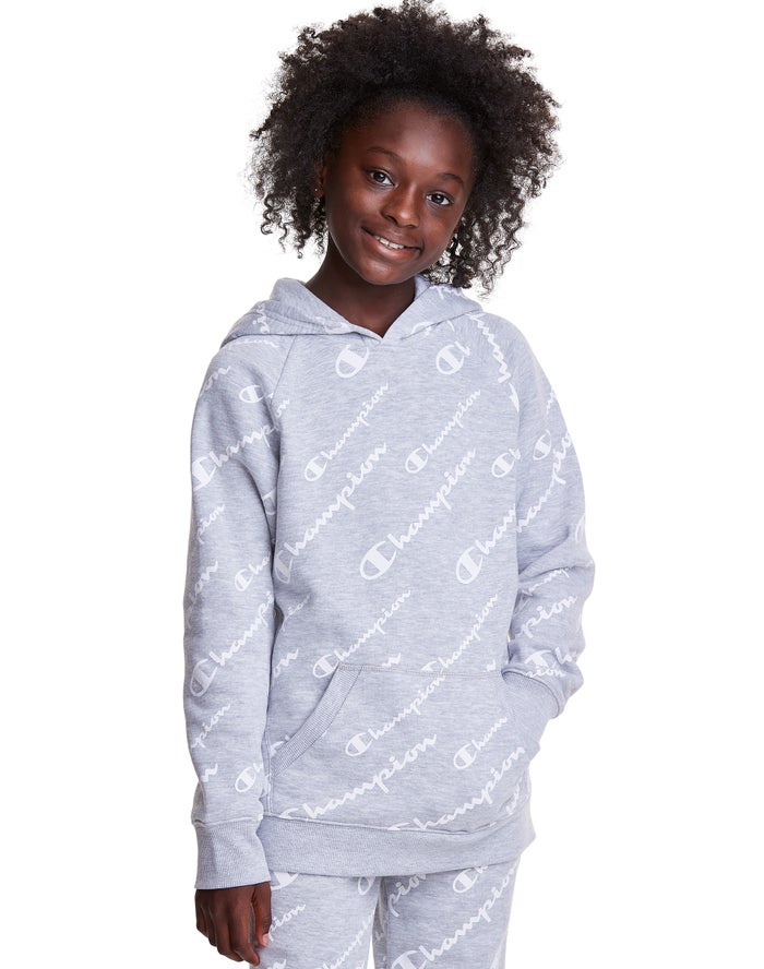 Sudadera Con Capucha Champion Niña - Fleece Raglan Allover Logo ( Gris ) 1074286-AY